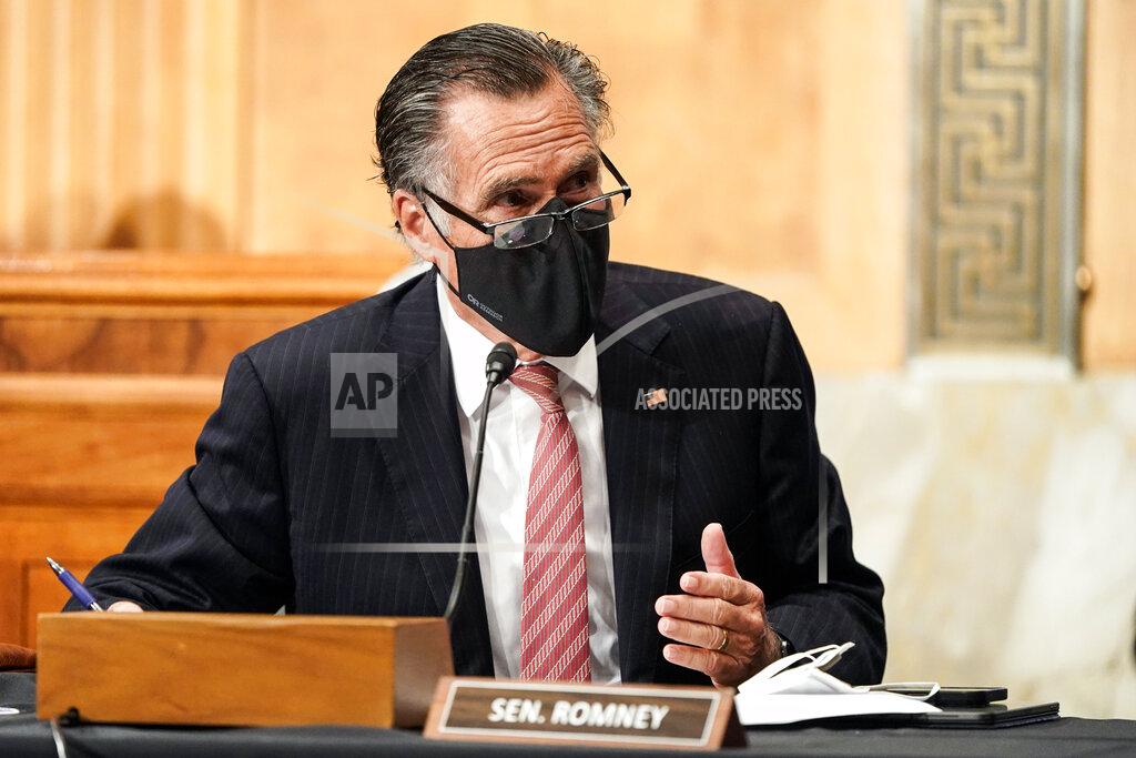 Joshua Roberts Sen. Mitt Romney, R-Utah, questions Homeland Security Secretary nominee Alejandro Mayorkas during his confirmation hearing in the Senate Homeland Security and Governmental Affairs Committee on Tuesday, Jan. 19, 2021, on Capitol Hill in Washington. (Joshua Roberts/Pool via AP)
