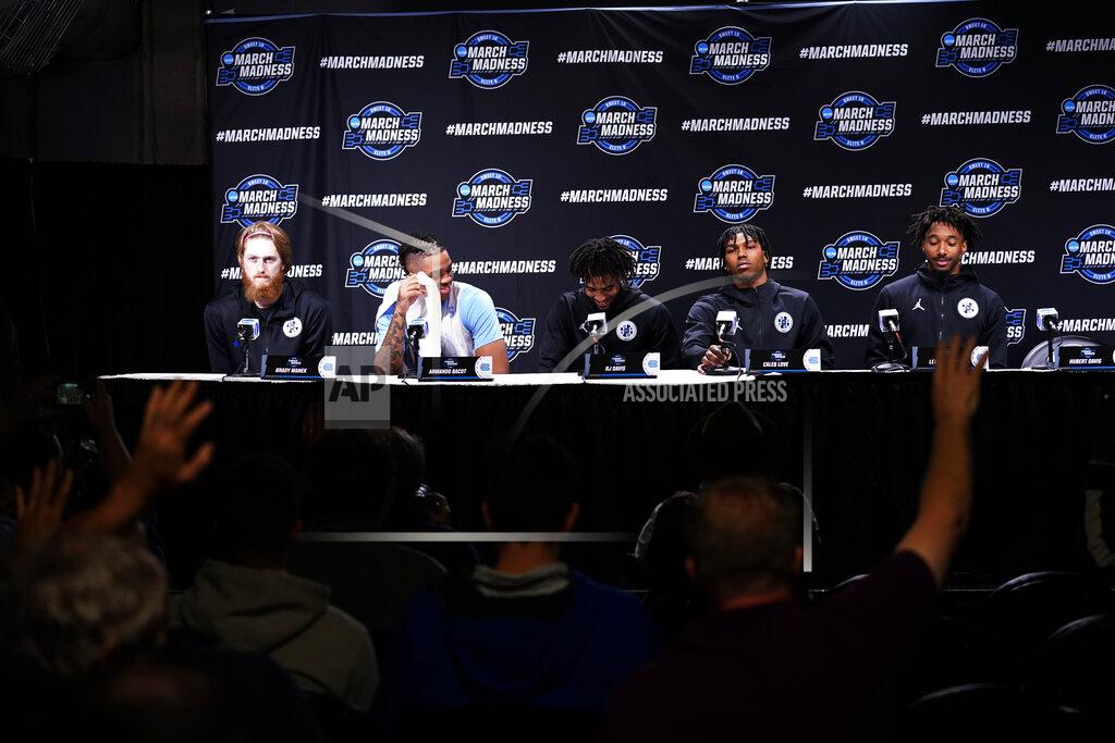 Matt Rourke North Carolina players react during a news conference for the NCAA men's college basketball tournament, Thursday, March 24, 2022, in Philadelphia. (AP Photo/Matt Rourke)