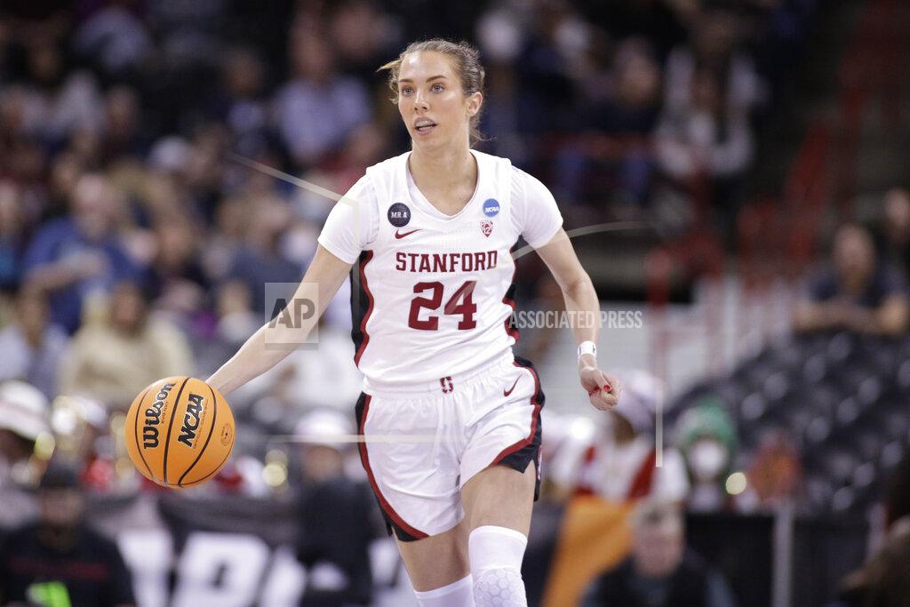 Young Kwak Stanford guard Lacie Hull dribbles against Maryland during the first half of a college basketball game in the Sweet 16 round of the NCAA tournament, Friday, March 25, 2022, in Spokane, Wash. (AP Photo/Young Kwak)
