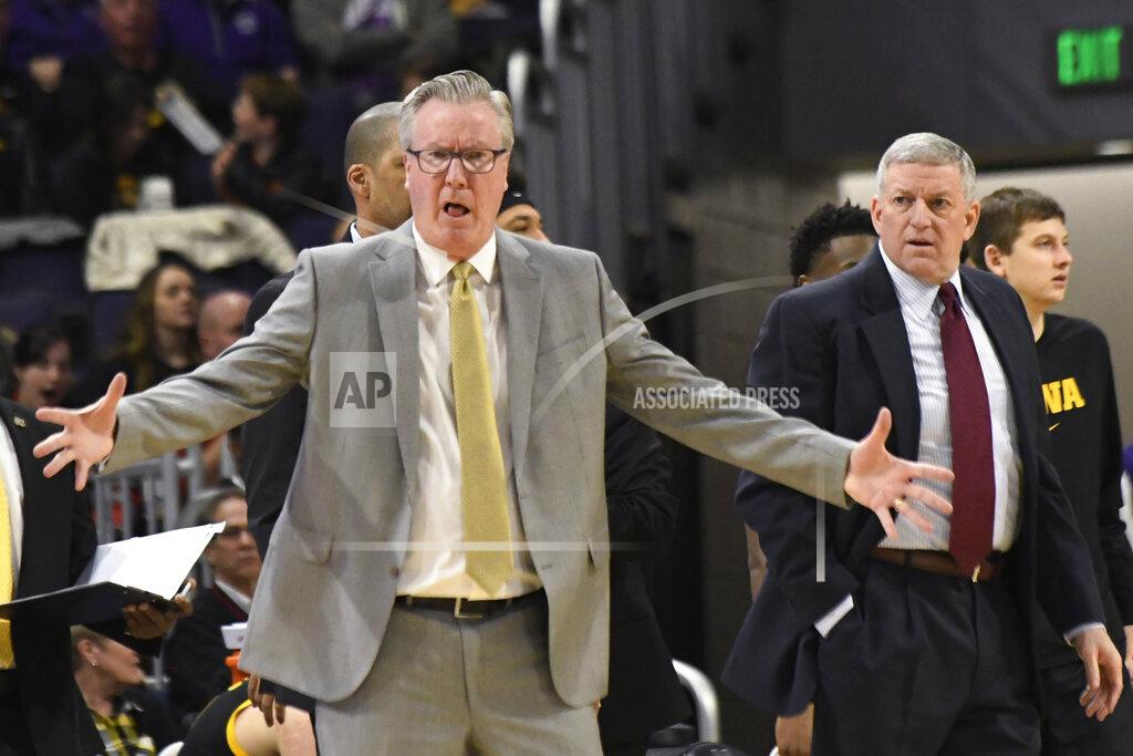David Banks Iowa coach Fran McCaffery gestures to the officials during the first half of the team's NCAA college basketball game against Northwestern on Tuesday, Jan. 14, 2020, in Evanston, Ill. (AP Photo/David Banks)