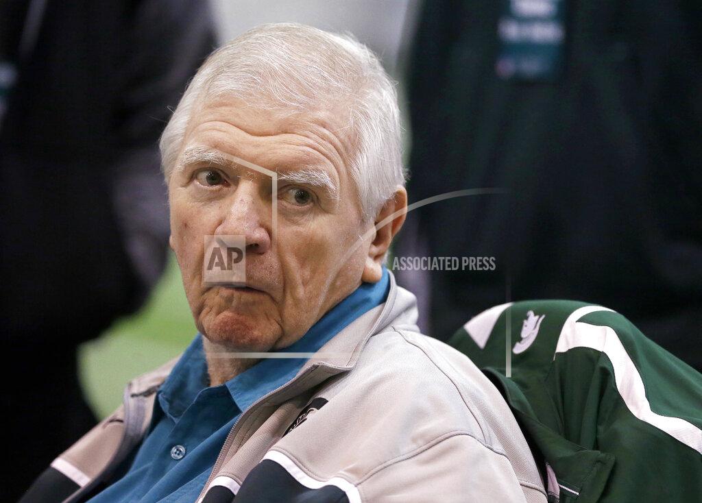 Carlos Osorio FILE - In this March 16, 2016, file photo, former Michigan State head football coach George Perles watches a Pro Day college football workout at Michigan State in East Lansing, Mich. George Perles, who coached Michigan State to a Rose Bowl victory in 1988 and was an assistant for the dominant Pittsburgh Steelers teams of the 1970s that won four Super Bowls, died Tuesday, Jan. 7, 2020, the school said. He was 85. (AP Photo/Carlos Osorio, File)