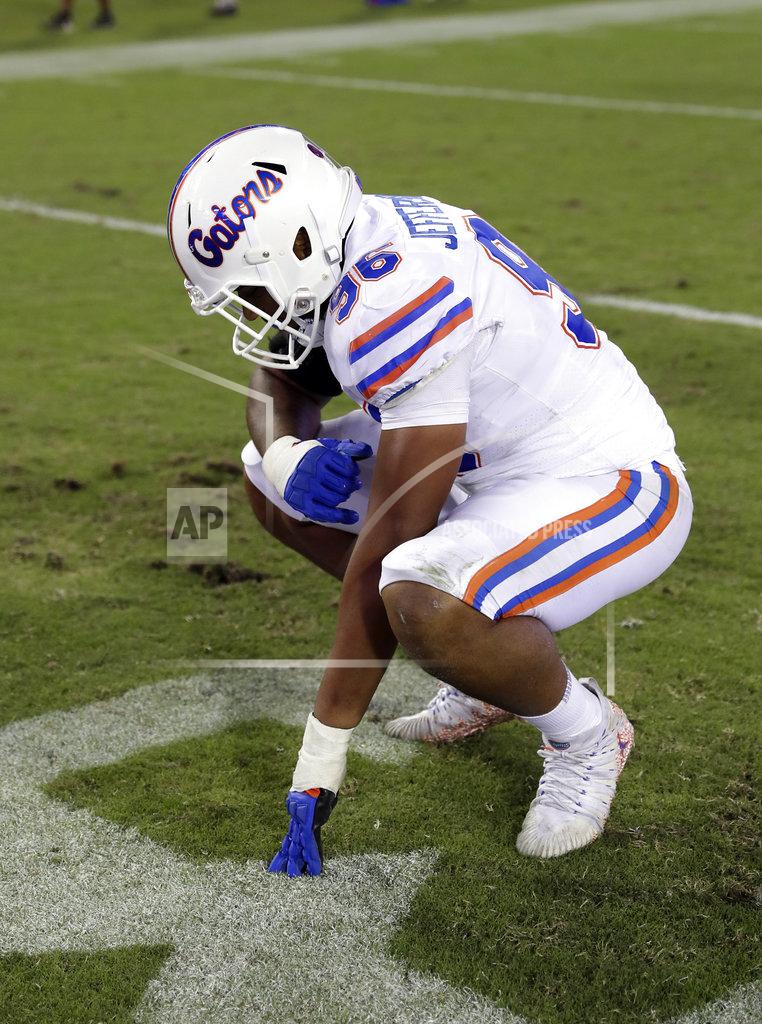 John Raoux Florida defensive lineman Cece Jefferson (96) takes a moment after losing to Georgia in an NCAA college football game Saturday, Oct. 27, 2018, in Jacksonville, Fla. (AP Photo/John Raoux)