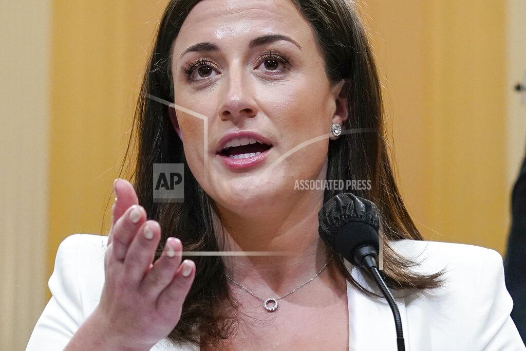 Jacquelyn Martin Cassidy Hutchinson, former aide to Trump White House chief of staff Mark Meadows, testifies as the House select committee investigating the Jan. 6 attack on the U.S. Capitol continues to reveal its findings of a year-long investigation, at the Capitol in Washington, Tuesday, June 28, 2022. (AP Photo/Jacquelyn Martin)