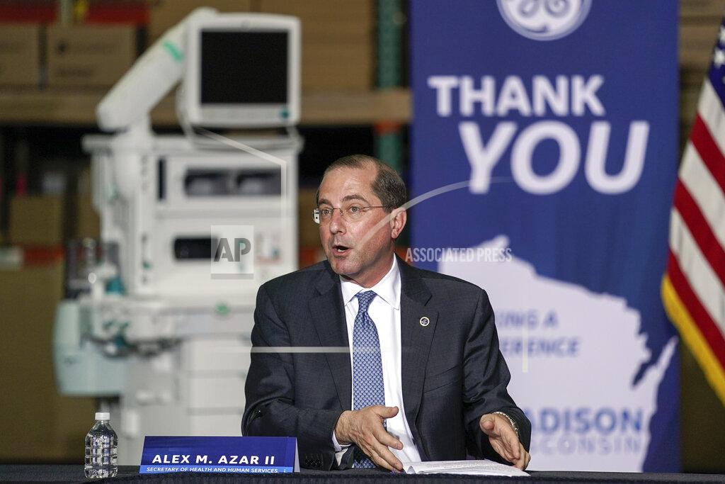 Morry Gash Health and Human Services Secretary Alex Azar speaks during a visit to the GE Healthcare manufacturing facility Tuesday April 21, 2020, in Madison, Wis. (AP Photo/Morry Gash)