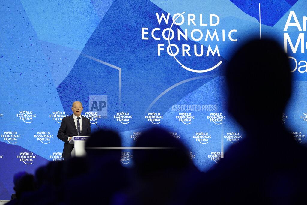 Markus Schreiber German chancellor Olaf Scholz speaks at the World Economic Forum in Davos, Switzerland, Thursday, May 26, 2022. The annual meeting of the World Economic Forum is taking place in Davos from May 22 until May 26, 2022. (AP Photo/Markus Schreiber)