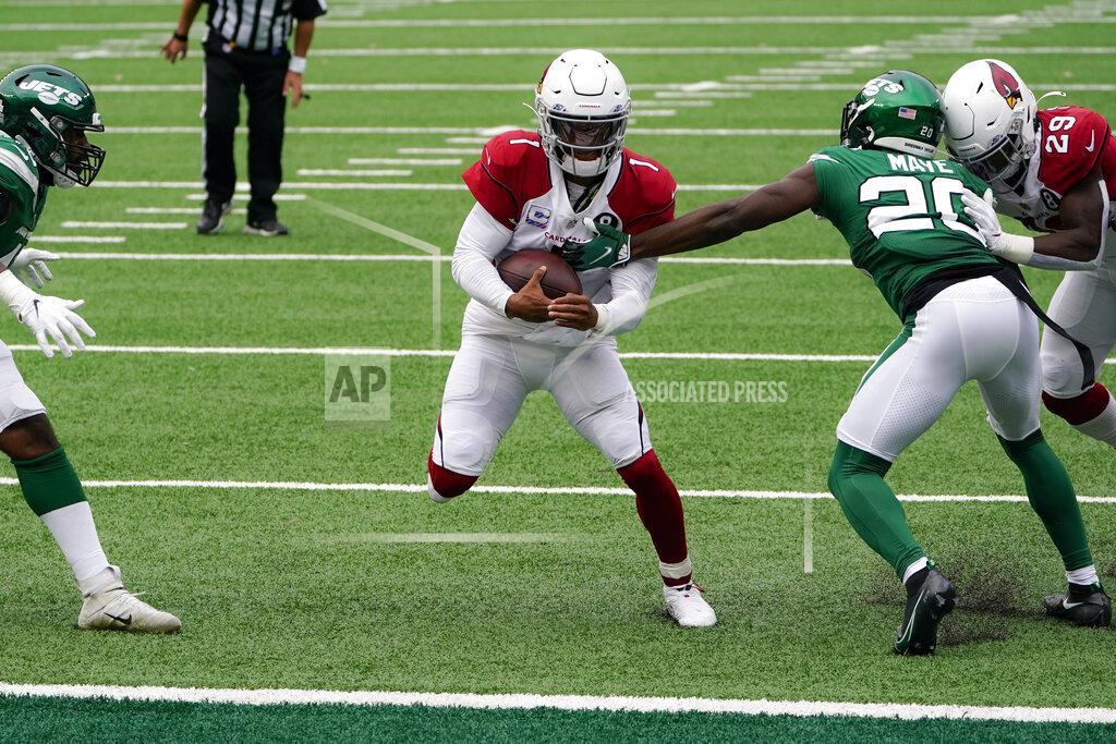 Seth Wenig Arizona Cardinals quarterback Kyler Murray (1) runs in a touchdown against New York Jets free safety Marcus Maye (20) during the first half of an NFL football game, Sunday, Oct. 11, 2020, in East Rutherford. (AP Photo/Seth Wenig)
