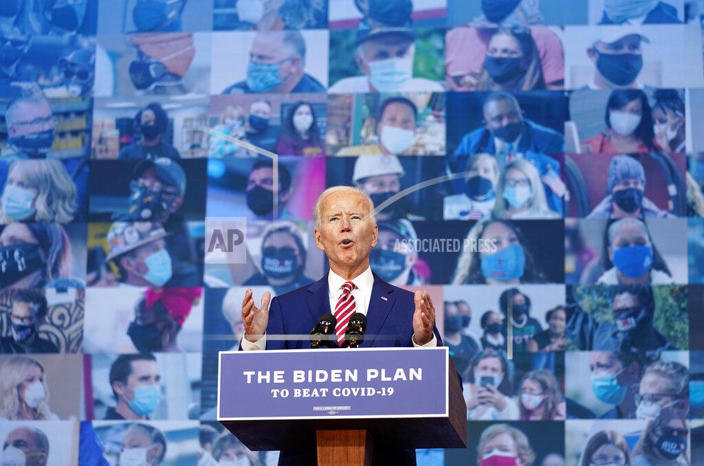 Andrew Harnik Democratic presidential candidate former Vice President Joe Biden speaks about coronavirus at The Queen theater, Friday, Oct. 23, 2020, in Wilmington, Del. (AP Photo/Andrew Harnik)