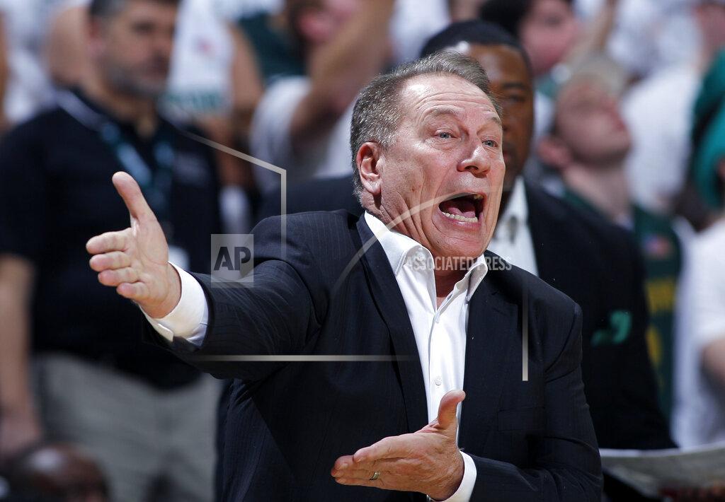 Al Goldis Michigan State coach Tom Izzo reacts during the first half of an NCAA college basketball game against Michigan, Sunday, Jan. 5, 2020, in East Lansing, Mich. (AP Photo/Al Goldis)