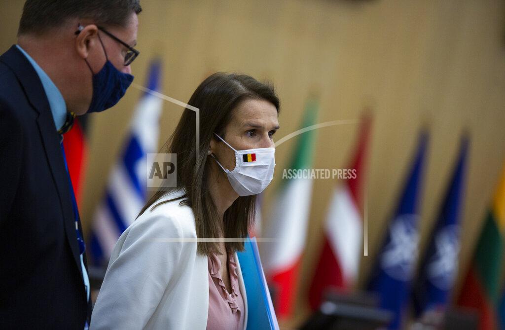 Virginia Mayo Belgium's Foreign Minister Sophie Wilmes arrives for a meeting of NATO foreign ministers at NATO headquarters in Brussels on Tuesday, March 23, 2021. (AP Photo/Virginia Mayo, Pool)