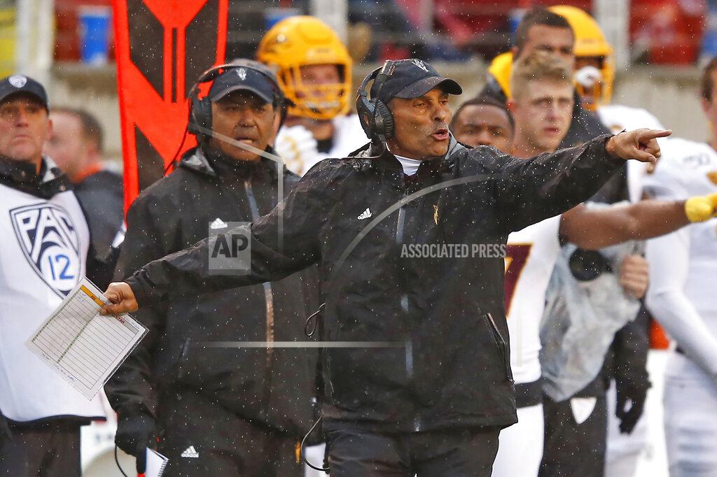 Rick Bowmer Arizona State coach Herm Edwards reacts to a call during the first half of the team's NCAA college football game against Utah on Saturday, Oct. 19, 2019, in Salt Lake City. (AP Photo/Rick Bowmer)