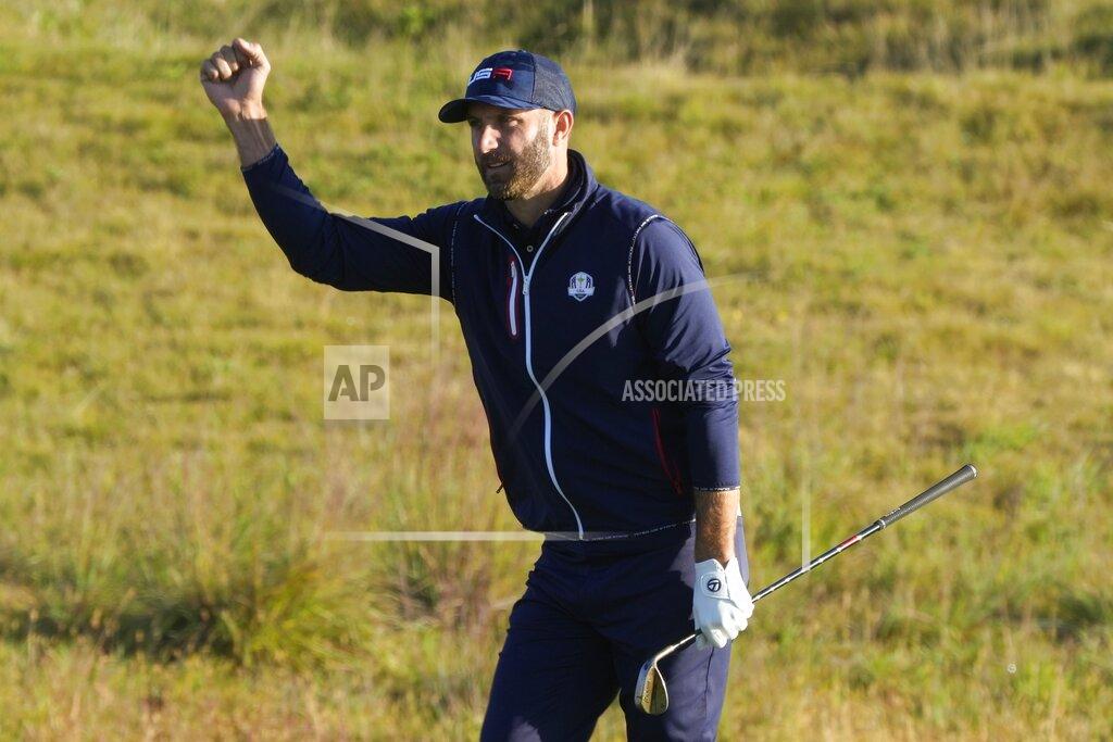 Charlie Neibergall Team USA's Dustin Johnson reacts on the third hople during a foursomes match the Ryder Cup at the Whistling Straits Golf Course Saturday, Sept. 25, 2021, in Sheboygan, Wis. (AP Photo/Charlie Neibergall)