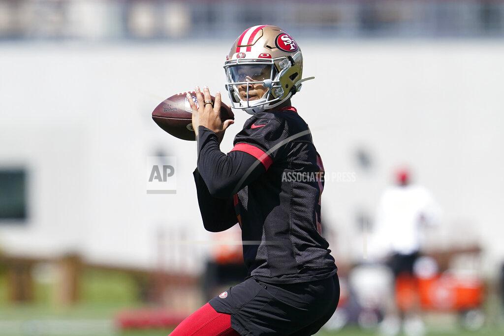Jeff Chiu San Francisco 49ers quarterback Trey Lance (5) takes part in drills at the NFL football team's practice facility in Santa Clara, Calif., Tuesday, June 7, 2022. (AP Photo/Jeff Chiu)