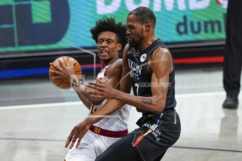Frank Franklin Ii Cleveland Cavaliers' Collin Sexton (2) makes contact with Brooklyn Nets' Kevin Durant (7) during the second half of an NBA basketball game Sunday, May 16, 2021, in New York. Sexton was called for a flagrant foul and ejected from the game. (AP Photo/Frank Franklin II)
