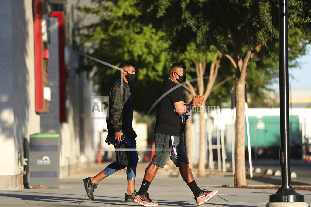 Jed Jacobsohn Members of the San Jose Earthquakes depart the stadium where the team had been scheduled to play the Portland Timbers in an MLS soccer match in San Jose, Calif., Wednesday, Aug. 26, 2020. Major League Soccer players boycotted five games Wednesday night in a collective statement against racial injustice. The players' action came after all three NBA playoff games were called off in a protest over the police shooting of Jacob Blake in Wisconsin on Sunday night.