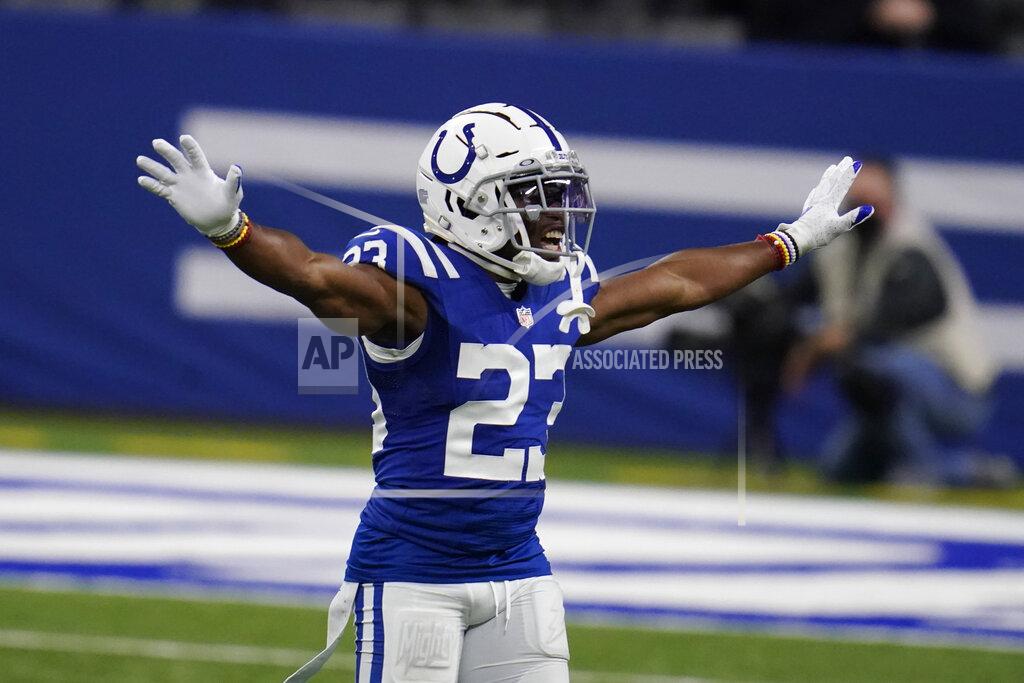 Aj Mast Indianapolis Colts' Kenny Moore II (23) celebrates after forcing the Green Bay Packers to turn the ball over on down during the second half of an NFL football game, Sunday, Nov. 22, 2020, in Indianapolis. (AP Photo/AJ Mast)