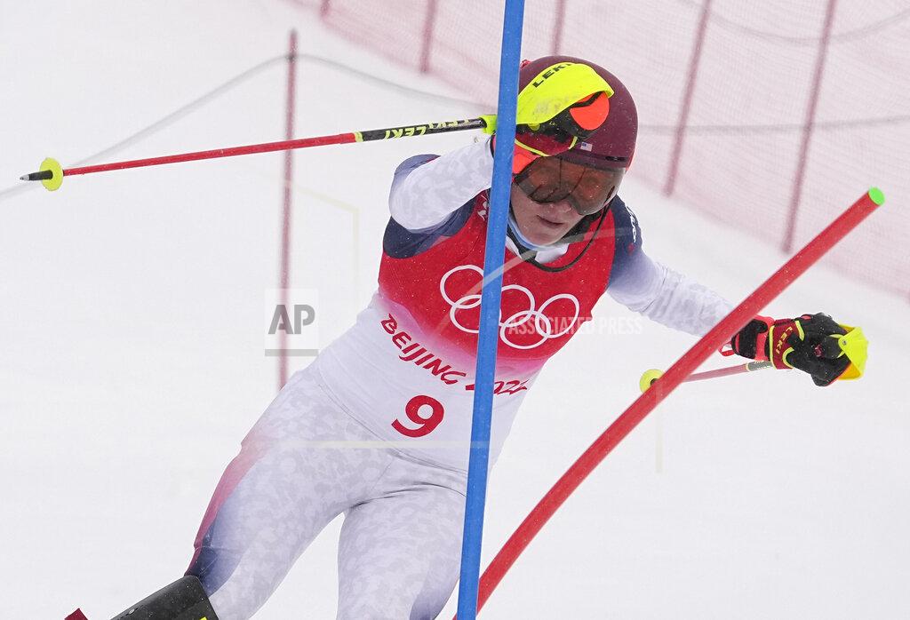 Robert F. Bukaty Mikaela Shiffrin of the United States loses control before crashing out during the women's combined slalom at the 2022 Winter Olympics, Thursday, Feb. 17, 2022, in the Yanqing district of Beijing. (AP Photo/Robert F. Bukaty)