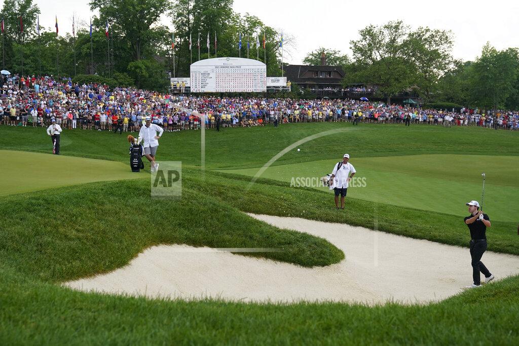 Darron Cummings Patrick Cantlay hits out of a bunker during the first playoff hole during the final round of the Memorial golf tournament, Sunday, June 6, 2021, in Dublin, Ohio. (AP Photo/Darron Cummings)
