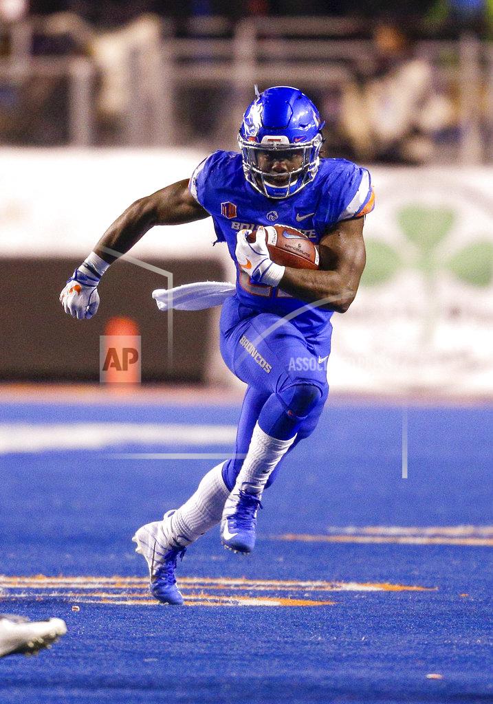Steve Conner Boise State running back Alexander Mattison (22) runs with the ball against Utah State in the second of an NCAA college football game, Saturday, Nov. 24, 2018, in Boise, Idaho. Boise State won 33-24. (AP Photo/Steve Conner)