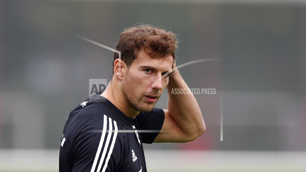 Matthias Schrader FILE - In this Sept.11, 2020 file photo,Bayern's Leon Goretzka attends a training session in Munich, Germany. Germany midfielder Leon Goretzka evidently doesn’t believe the old adage that sport and politics don’t mix. The 25-year-old Goretzka has gained a reputation as an ethical campaigner for taking a stand against racism and anti-Semitism and for urging action on a number of other issues. (AP Photo/Matthias Schrader, File)