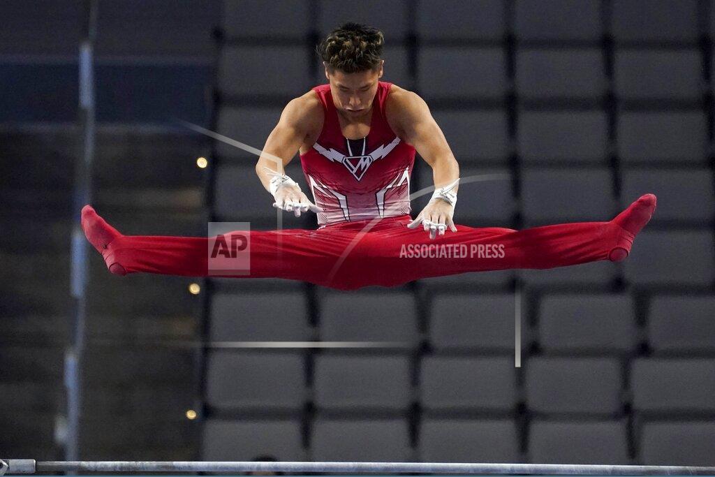 Tony Gutierrez Yul Moldauer competes on the high bar during the U.S. Gymnastics Championships, Saturday, June 5, 2021, in Fort Worth, Texas. (AP Photo/Tony Gutierrez)