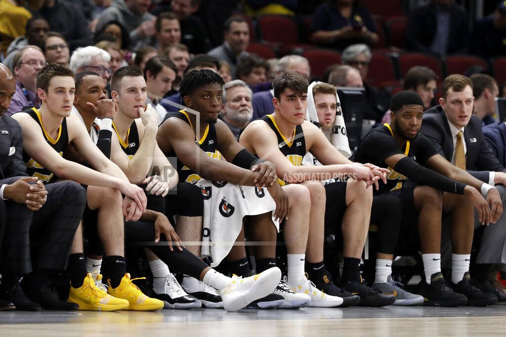 Nam Y. Huh Iowa bench watch during the second half of an NCAA college basketball game against Michigan in the quarterfinals of the Big Ten Conference tournament, Friday, March 15, 2019, in Chicago. Michigan won 74-53. (AP Photo/Nam Y. Huh)