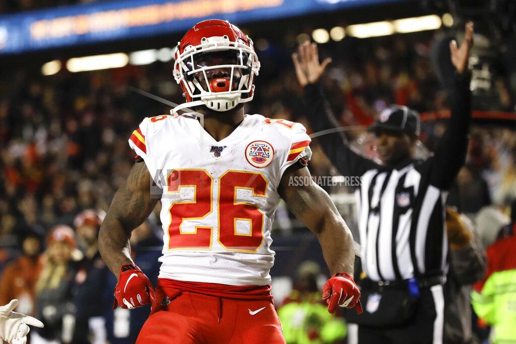 Nam Y. Huh Kansas City Chiefs running back Damien Williams celebrates his 14-yard touchdown reception against the Chicago Bears in the second half of an NFL football game in Chicago, Sunday, Dec. 22, 2019. (AP Photo/Nam Y. Huh)