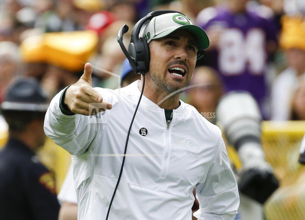 Mike Roemer Green Bay Packers head coach Matt LaFleur reacts during the first half of an NFL football game against the Minnesota Vikings Sunday, Sept. 15, 2019, in Green Bay, Wis. (AP Photo/Mike Roemer)