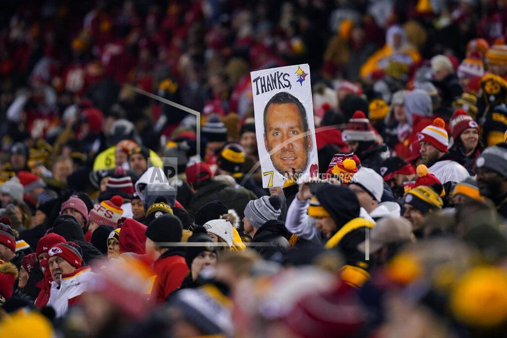 Ed Zurga A fan holds a poster of Pittsburgh Steelers quarterback Ben Roethlisberger during the first half of an NFL wild-card playoff football game between the Kansas City Chiefs and the Pittsburgh Steelers, Sunday, Jan. 16, 2022, in Kansas City, Mo. (AP Photo/Ed Zurga)