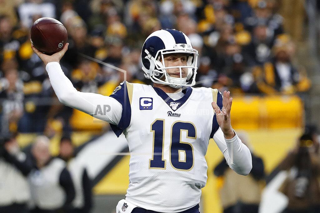 Don Wright Los Angeles Rams quarterback Jared Goff throws a pass during the first half of an NFL football game against the Pittsburgh Steelers in Pittsburgh, Sunday, Nov. 10, 2019. (AP Photo/Don Wright)