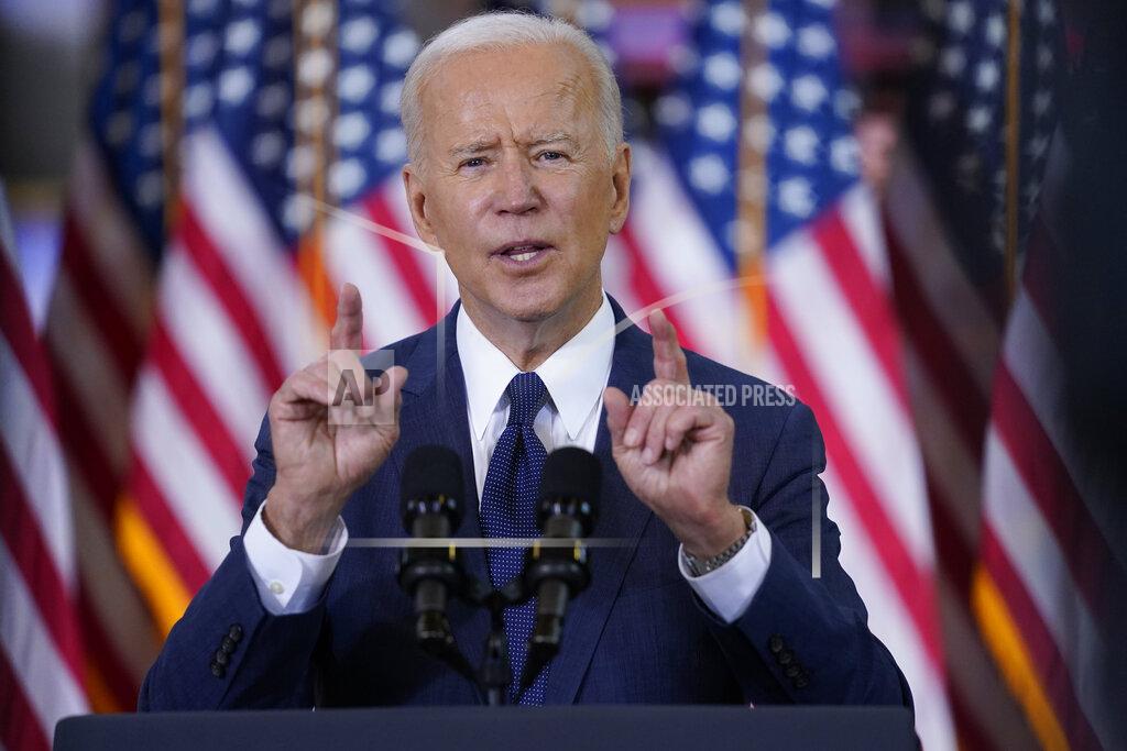 President Joe Biden delivers a speech on infrastructure spending at Carpenters Pittsburgh Training Center, Wednesday, March 31, 2021, in Pittsburgh. (AP Photo/Evan Vucci)
