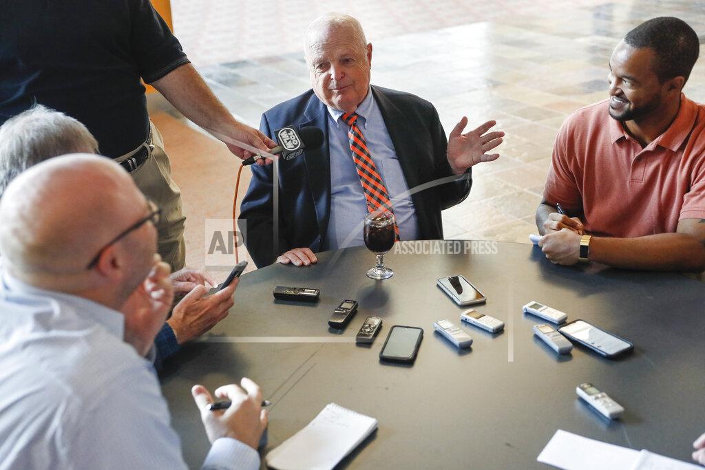 John Minchillo Mike Brown, owner of the Cincinnati Bengals NFL football team, speaks while being interviewed at Paul Brown Stadium during the team's media luncheon, Tuesday, July 23, 2019, in Cincinnati. (AP Photo/John Minchillo)