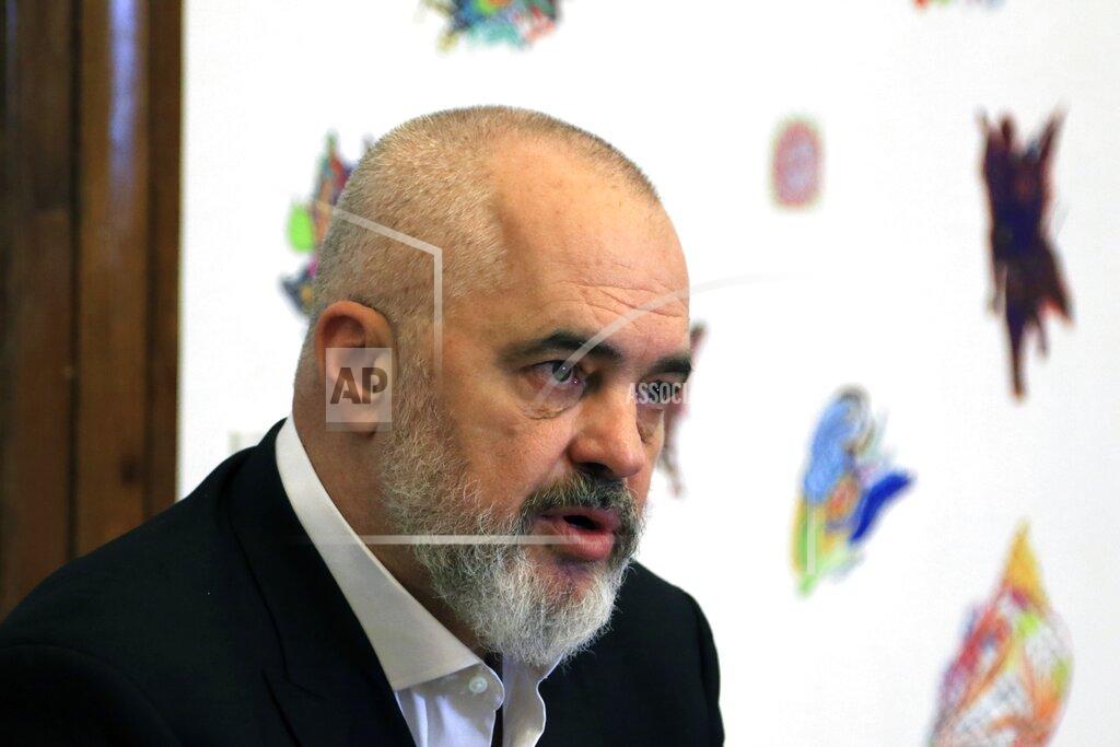 Hektor Putsina Albania's Prime Minister Edi Rama speaks during an interview with the Associated Press in Tirana, Wednesday, May 6, 2020. Western Balkan countries are optimistic in their European path, also looking forward to the bloc's post-pandemic assistance to cope with their increased economic difficulties. (AP Photo/Hektor Pustina)