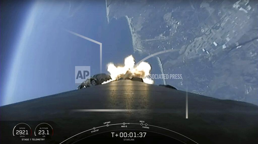 Uncredited This video image provided by SpaceX shows a SpaceX Falcon 9 mission to launch 53 Starlink satellites to low-Earth orbit from Space Launch Complex 4 East (SLC-4E), takes off from Vandenberg Space Force Base, Calif., on Friday, May 13, 2022. (SpaceX via AP)