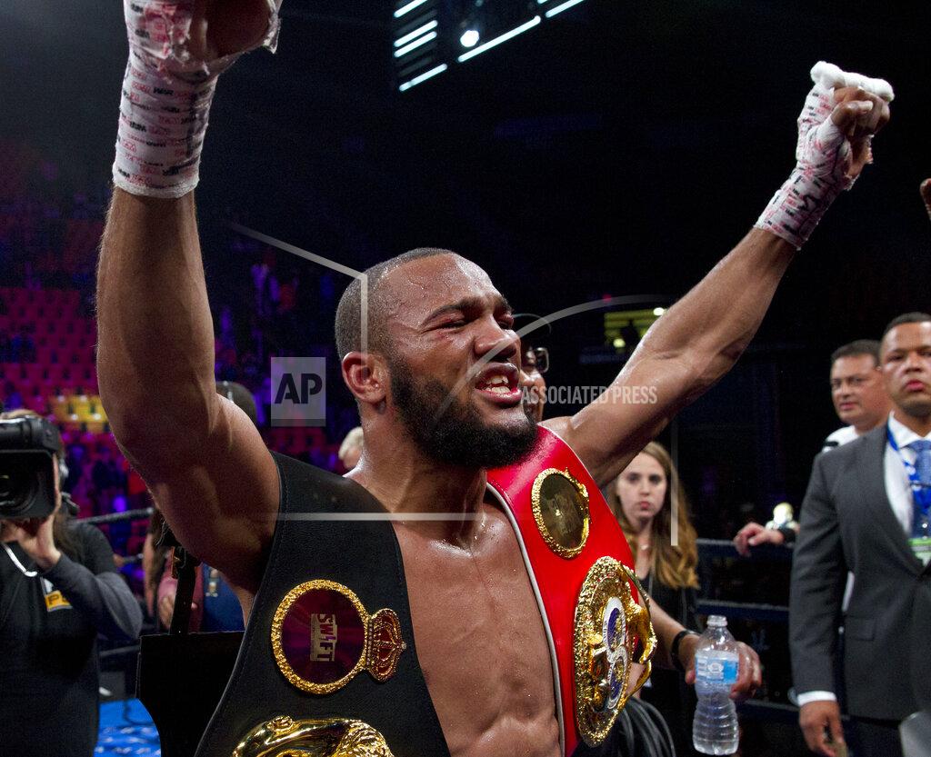 Jose Luis Magana Julian Williams celebrates after defeating Jarrett Hurd for the IBF, WBA and IBO super welterweight boxing titles in Fairfax, Va., Saturday, May 11, 2019. Williams won by unanimous decision. (AP Photo/Jose Luis Magana)