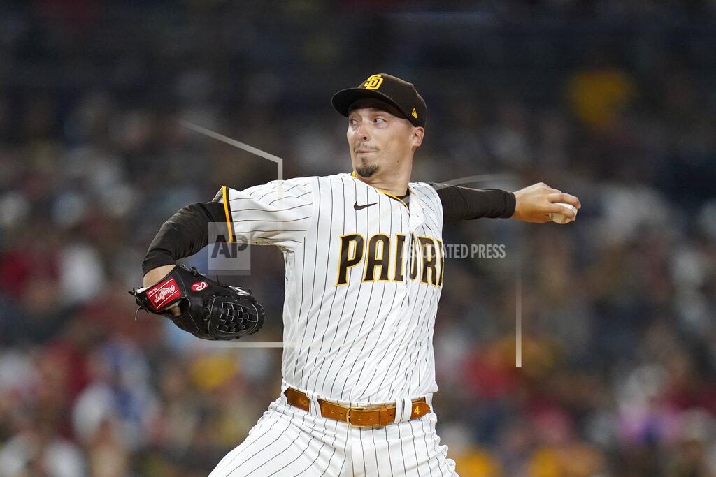 Gregory Bull San Diego Padres starting pitcher Blake Snell works against a Los Angeles Angels batter during the first inning of a baseball game Tuesday, Sept. 7, 2021, in San Diego. (AP Photo/Gregory Bull)