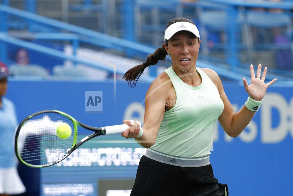 Patrick Semansky Jessica Pegula returns the ball during a semifinal match against Anna Kalinskaya, of Russia, at the Citi Open tennis tournament, Saturday, Aug. 3, 2019, in Washington. (AP Photo/Patrick Semansky)