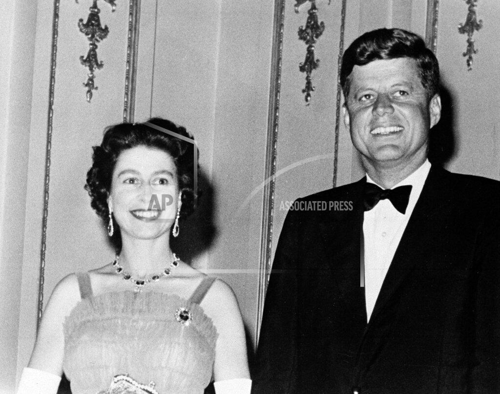 Uncredited FILE - This is a June 5, 1961 file photo of Queen Elizabeth II and U.S. President John Kennedy as they pose at Buckingham Palace in London. The Kennedy's were dinner guests of the Queen. (AP Photo, File)