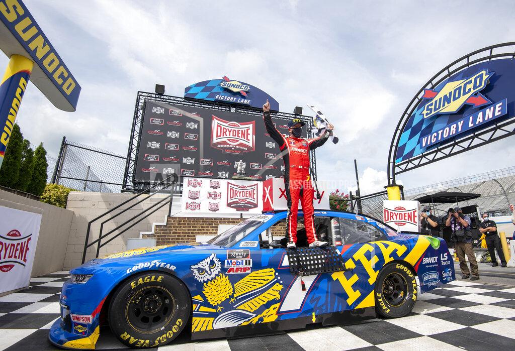Jason Minto Justin Allgaier (7) wins the NASCAR Xfinity Series race at Dover International Speedway, Saturday, Aug. 22, 2020, in Dover, Del. (AP Photo/Jason Minto)