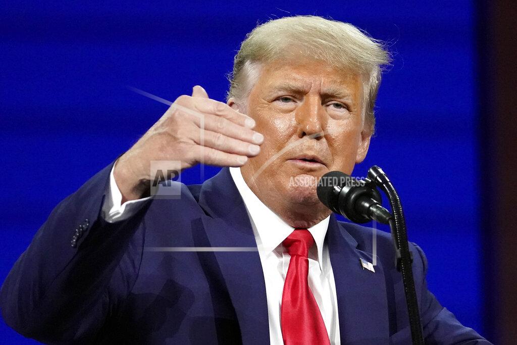 John Raoux Former president Donald Trump speaks at the Conservative Political Action Conference (CPAC) Sunday, Feb. 28, 2021, in Orlando, Fla. (AP Photo/John Raoux)