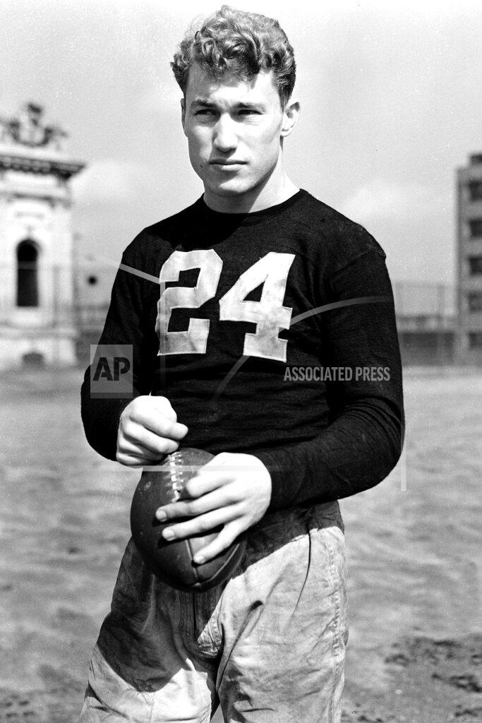 FILE - This is a Sept. 22, 1938, file photo showing Pittsburgh Pirates football player Byron "Whizzer" White, posed at the De Witt Clinton High School field in the Bronx, N.Y. White might be best known as a U.S. Supreme Court Justice, but he also made a mark on the gridiron. He led the NFL in rushing as a rookie in 1938 with the Pirates. (AP Photo)