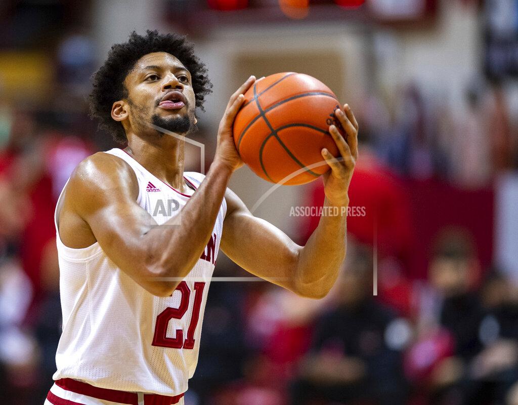 Doug Mcschooler Indiana forward Jerome Hunter (21) prepares to shoot from the free throw line during the second half of an NCAA college basketball game against Rutgers, Sunday, Jan. 24, 2021, in Bloomington, Ind. (AP Photo/Doug McSchooler)