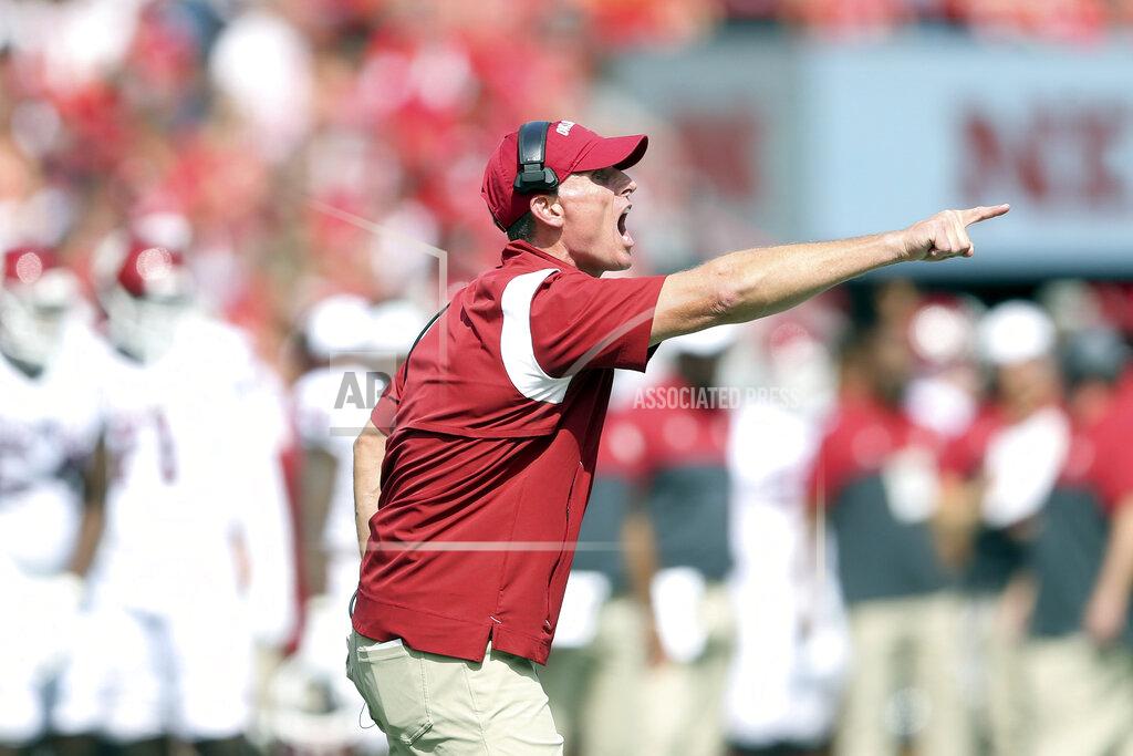 Ian Maule Oklahoma head coach Brent Venable yells out to his players during an NCAA college football game against Nebraska, Saturday, Sept. 17, 2022, at Memorial Stadium in Lincoln, Neb. (Ian Maule/Tulsa World via AP)