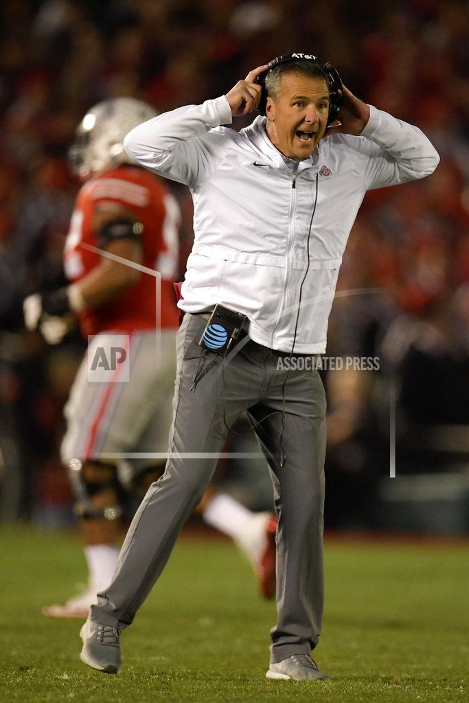 Mark J. Terrill Ohio State coach Urban Meyer reacts during the second half of the team's Rose Bowl NCAA college football game against Washington on Tuesday, Jan. 1, 2019, in Pasadena, Calif. (AP Photo/Mark J. Terrill)