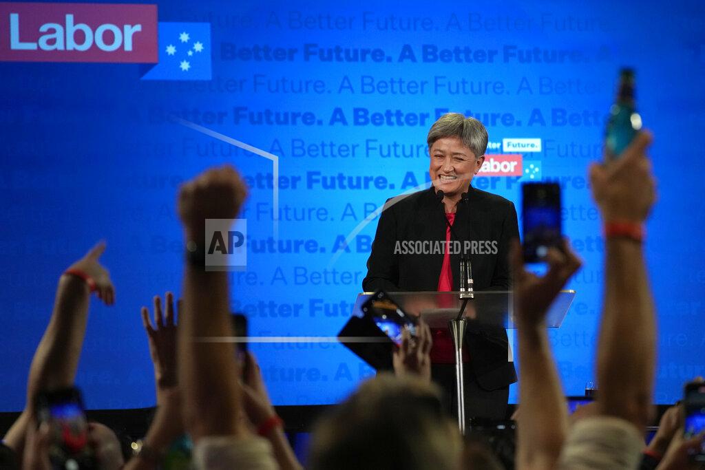 Rick Rycroft Labor Party senator Penny Wong smiles as she introduces party leader Anthony Albanese at an event in Sydney, Australia, Sunday, May 22, 2022, after Prime Minister Scott Morrison conceding defeat to Albanese in a federal election. (AP Photo/Rick Rycroft)