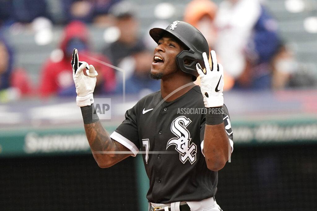 Tony Dejak Chicago White Sox's Tim Anderson celebrates after hitting a three-run home run in the second inning in the first baseball game of a doubleheader against the Cleveland Indians, Thursday, Sept. 23, 2021, in Cleveland. (AP Photo/Tony Dejak)