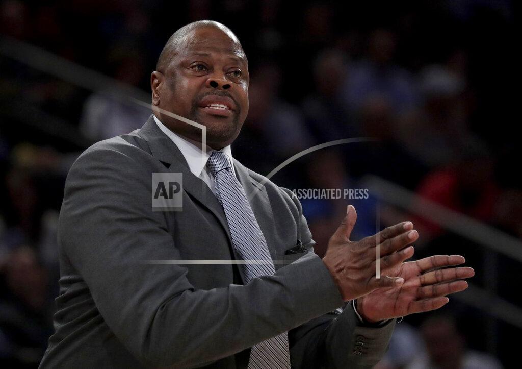 Julio Cortez Georgetown head coach Patrick Ewing talks to his team during the first half of an NCAA college basketball game against Seton Hall in the Big East men's tournament, Thursday, March 14, 2019, in New York. Seton Hall won 73-57. (AP Photo/Julio Cortez)