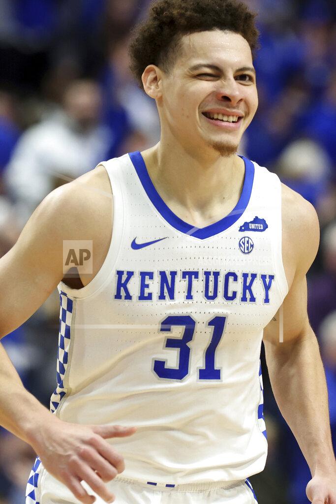 James Crisp Kentucky's Kellan Grady (31) winks after hitting a 3-point shot during the second half of an NCAA college basketball game against Alabama in Lexington, Ky., Saturday, Feb. 19, 2022. Kentucky won 90-81. (AP Photo/James Crisp)