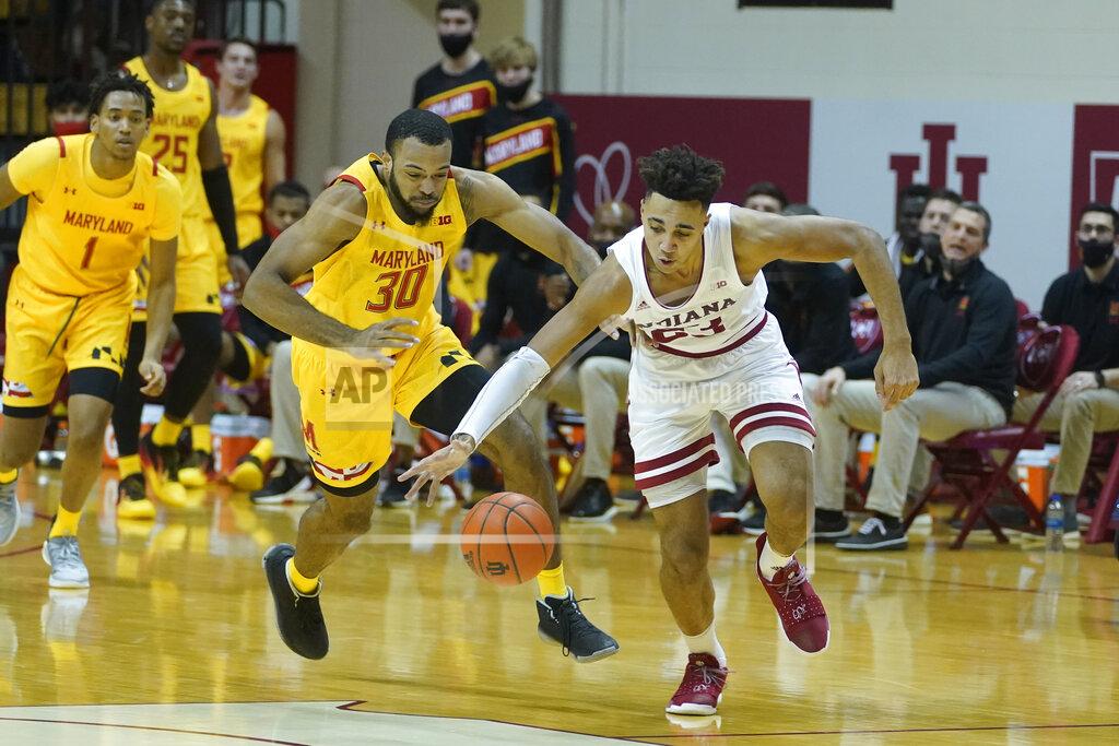 Darron Cummings Indiana forward Trayce Jackson-Davis (23) steals the basketball from Maryland forward Galin Smith (30) during the second half of an NCAA college basketball game, Monday, Jan. 4, 2021, in Bloomington, Ind. (AP Photo/Darron Cummings)
