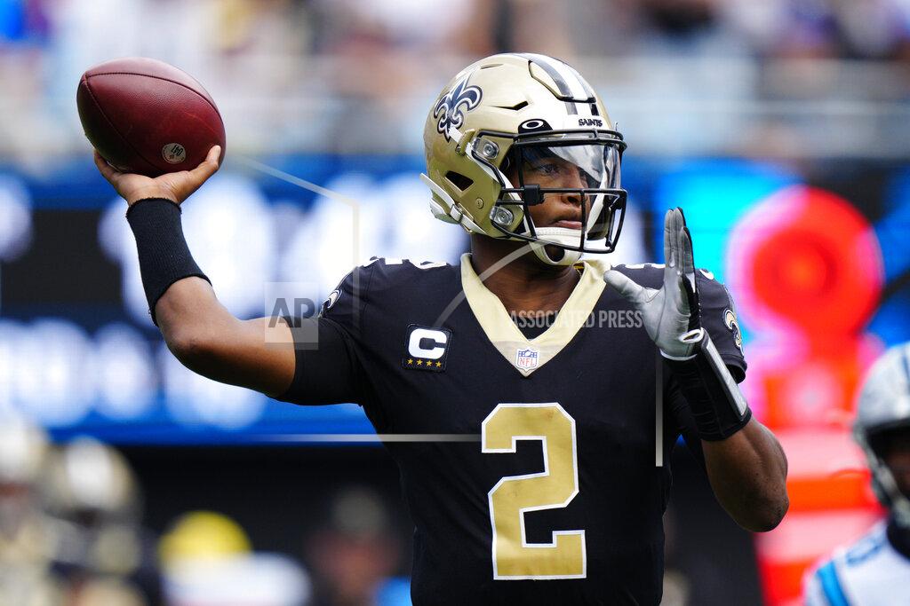 Jacob Kupferman New Orleans Saints quarterback Jameis Winston passes against the Carolina Panthers during the first half of an NFL football game Sunday, Sept. 19, 2021, in Charlotte, N.C. (AP Photo/Jacob Kupferman)