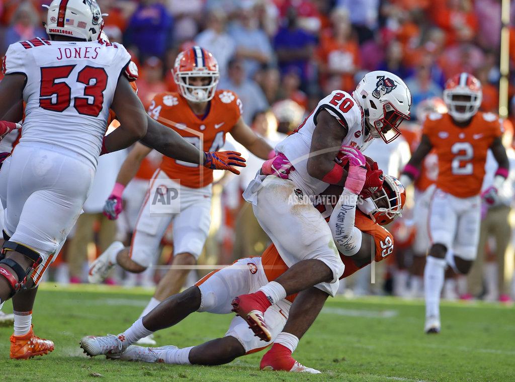 Richard Shiro Clemson's Clelin Ferrell tackles North Carolina State's Ricky Person Jr. during the second half of an NCAA college football game Saturday, Oct. 20, 2018, in Clemson, S.C. (AP Photo/Richard Shiro)